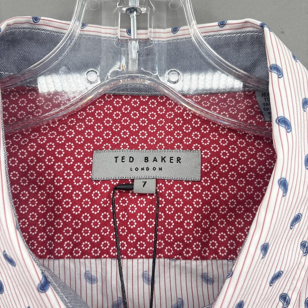 Ted Baker Shirt Mens 3XL White Blue Paisley Stripe Button Up Long Sleeve Cotton‎ - Picture 6 of 13